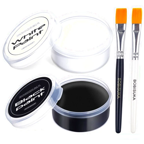 BOBISUKA Blank in the Dark Black + White Oil Face Body Paint Set, Large Capacity Professional Paint Palette Kit with Brushes for Art Theater Halloween Party Cosplay Clown Sfx Makeup for Adults