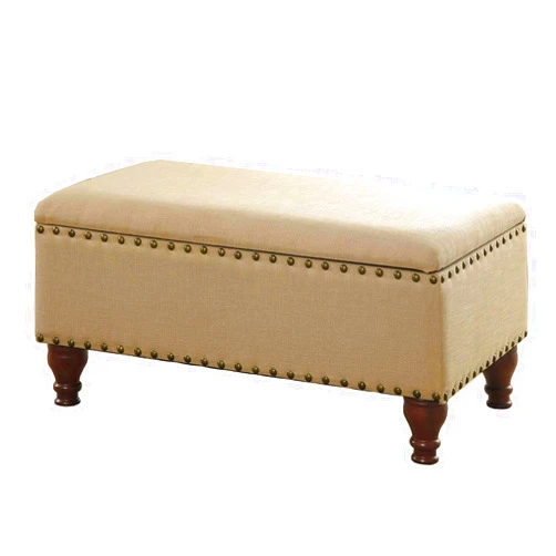 Homepop Home Decor | Upholstered Storage Bench with Nailhead Trim | Ottoman with Storage for Living Room & Bedroom | Decorative Home Furniture (Tan ) Large