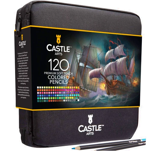Castle Art Supplies 120 Colored Pencils Zipper-Case Set | Quality Soft Core Colored Leads for Adult Artists, Professionals and Colorists | In Neat, Strong Carry-Anywhere Zipper Case