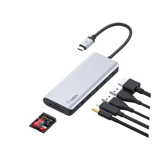 Belkin USB-C Hub, 7-in-1 MultiPort Docking Station for MacBook & Windows - 85W USB-C Power Delivery 3.0, 4K HDMI 1.4, 2x USB-A 3.0, SD 3.0, Micro SD 3.0, & 3.5mm Audio Jack