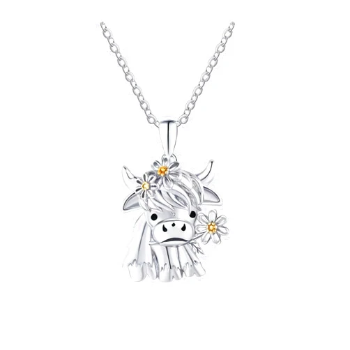 Just Follow Fashional Highland Cow Necklace Hypoallergenic Cute Animal Necklace Jewelry Christmas Birthday Gifts for Women Cow Lover