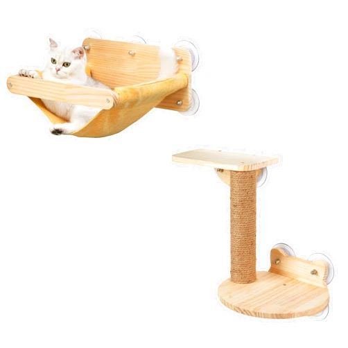 HAPYKITYS Cat Window Hammock Bed 4pcs/Set Cat Window Perch for Indoor Cats Seat with Two Shelves and One Scratching Post Sunction Cup Mounted