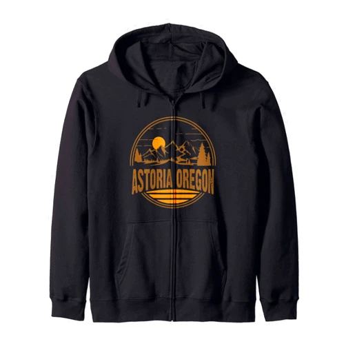 Retro Astoria, Oregon Home State Traveler Gift Vintage Astoria, Oregon Mountain Hiking Souvenir Print Zip Hoodie