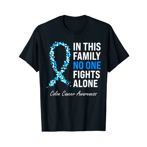 Colorectal Cancer Awareness Gift Co. Colorectal Cancer Colon Cancer Blue Ribbon T-Shirt
