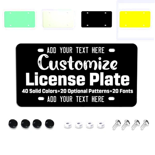 HXHX Personalized License Plates with Photo/Image/Text/Logo, Custom License Plates for Front of Car Waterproof Rust-Free Metal - 40 Colors, 20 Patterns, 20 Font Black 12x6 inch