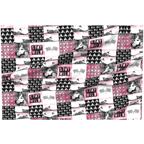 Spoonflower Fabric - Motocross Patchwork Wild Pink Dirt Bike Little Arrow Nursery Cheater Printed on Petal Signature Cotton Fabric by The Yard - Sewing Quilting Apparel Crafts Decor
