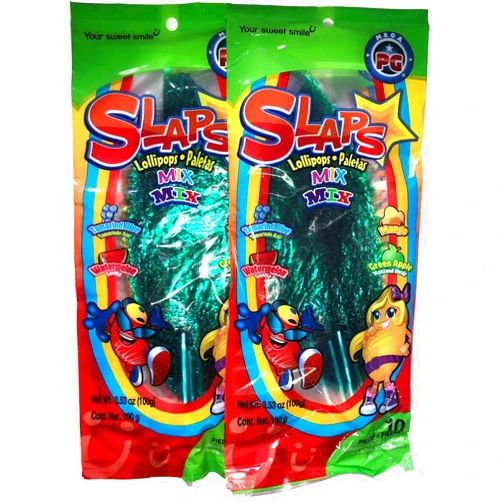 MEXICAN CANDY Slaps Mix Lillipops Paletas - 4 Flavors - Tamerind Blue, Watermelon, Mango, Green Apple, 10 Pieces (2 Pack, 20 Pieces) Green Apple, Watermelon, Mango