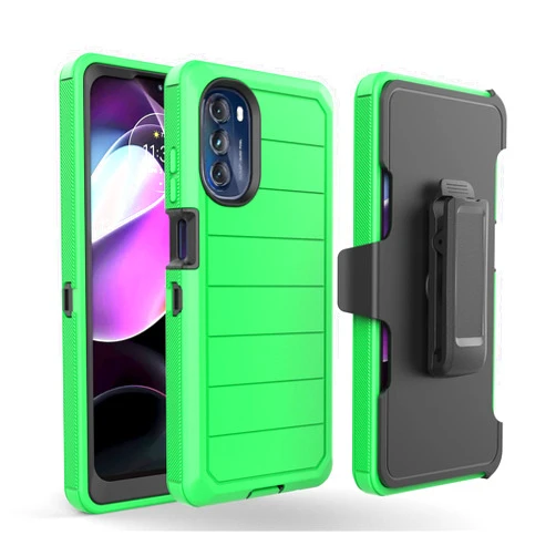 Mstechcorp 6goodeals for Motorola G 5G 2022, Shockproof Full Body Protection Kickstand Case Cover with Swivel Belt Clip & Built-in Screen Protector (Green)