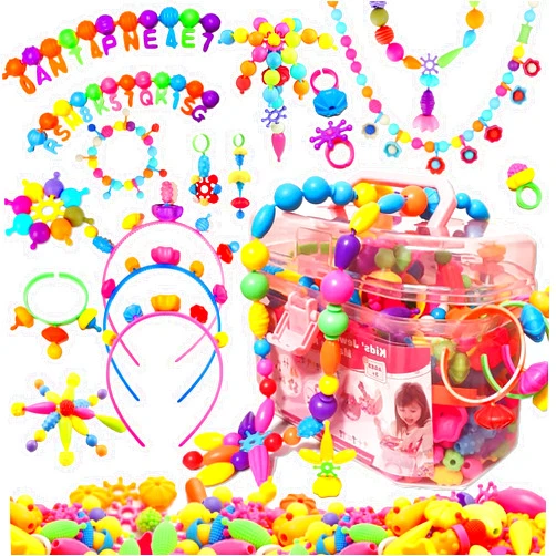 Arthopt Pop Beads, Jewelry Making Kit with 700+pcs DIY Beads, Arts and Crafts for Kids 3 4 5 6 7 8 Years Old, Snap Beads Bracelets Necklace Ring Toy Set Birthday Gift for Girls