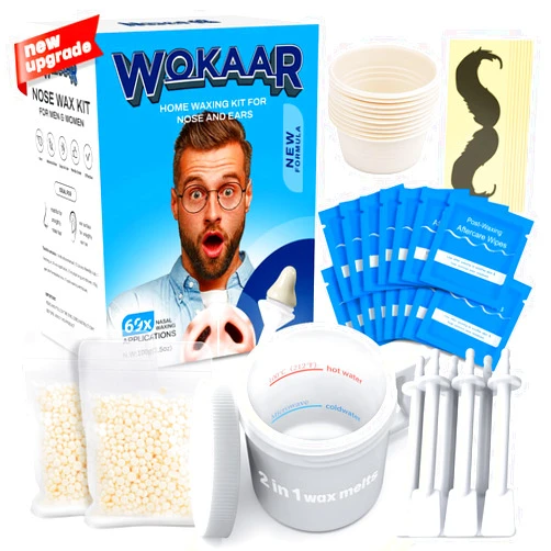 Wokaar Nose Wax Kit |100g Wax, 30 Applicators | No Microwave Needed | Ear and Nose Hair Removal Waxing Kit for Men and Women | Pre/Post-Waxing Wipes | Mustache| Ear Hair Removar, 5 Weeks Lasting