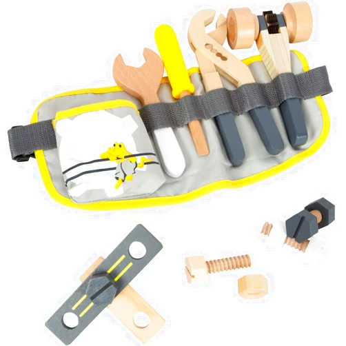 Small Foot- Construction Worker Tool Belt- 4 Piece Playset Includes Adjustable Belt, Pipe Wrench, Ratchet, Screwdriver and Spanner-Sturdy Wooden Toys- Boys and Girls Ages 3+