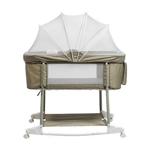 RTUSAS Multi Mode Newborn Baby Bassinet Bedside Sleeper Wheeled Baby Cradle Portable Bassinet Playpen Breathable Mesh Crib Rocking Bassinet with Mosquito Net Night Light Music Box(Light Grey)