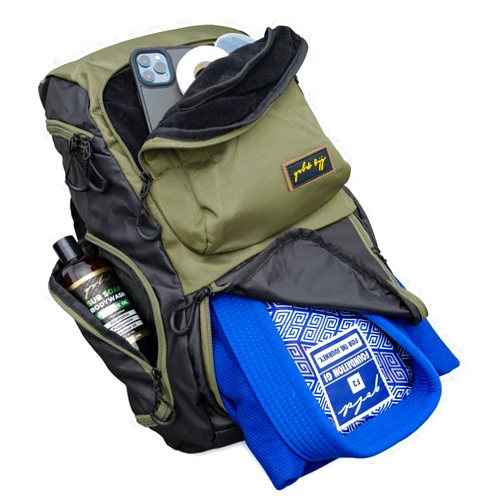 Gold BJJ Jiu Jitsu Backpack - Heavy Duty Gym Bag with Waterproof Gi Pocket
