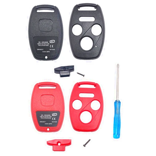 Arrvweer Replacement Key Fob Cover fit for Honda 2003-2012 Accord 2006-2013 Civic EX 2009-2015 Pilot 2005-2006 CR-V Ridgeline Odyssey Key Fob Case Shell 4 Buttons (Black+Red)
