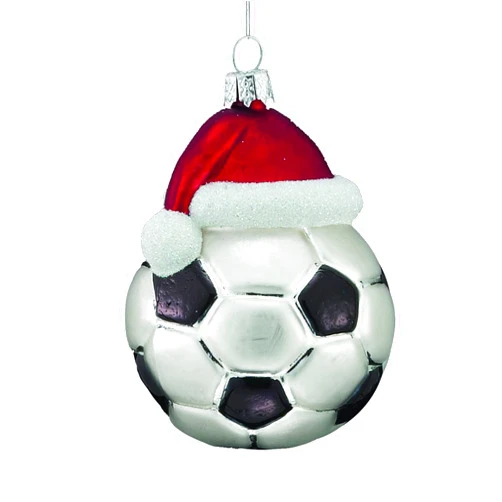 Kurt S. Adler Noble Gems Soccer Ball with Santa Hat Glass Ornament NB0285 for Christmas