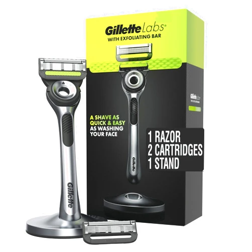 Gillette Labs Mens Razor with Exfoliating Bar, Shaving Kit for Men, Includes 1 Handle, 2 Razor Blade Refills, 1 Premium Magnetic Stand