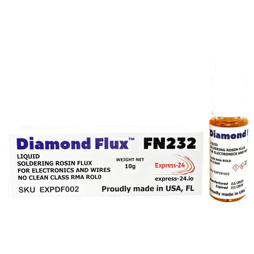 Diamond Flux FN232 Liquid Soldering Flux with Brush in 10g Bottle. ROL0 NoClean for Repairing and Soldering Electronics.