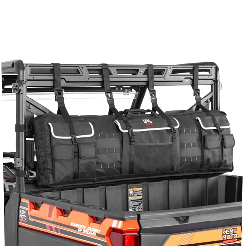 KEMIMOTO Double UTV Tool Bag Rack, Hunting Tool Holder Rack Soft Carrier Case Rear Roll Cage, Bow Storage Bag Compatible with Polaris Ranger Mule Uforce, Most General UTVs (Black)