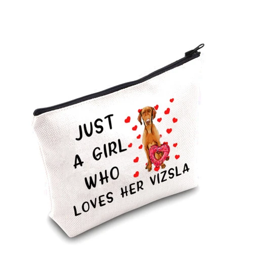 G2TUP Vizsla Dog Lover Gift Who Loves Her Vizsla Makeup Bag Vizsla Mom Cosmetic Bag Vizsla Owner Gift Dog Mom Zipper Travel Bag (Who Loves Her Vizsla White Bag)