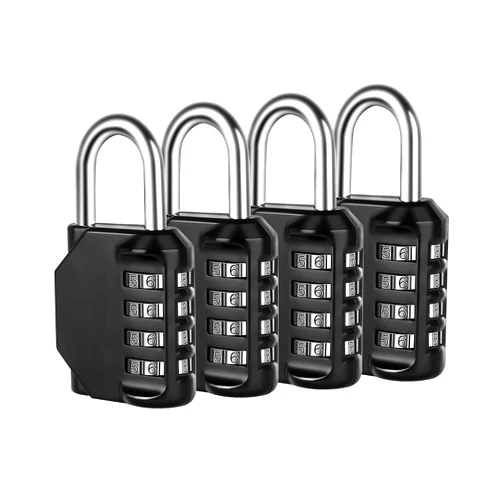 Fayleeko Combination Lock, 4 Digit Combination Padlock for School Gym Sports Locker, Fence, Toolbox, Case, Hasp Cabinet Storage (4 Pack, Black)