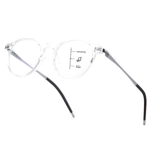 KISDATE OPTICS Exquisite Round Ultralight Progressive Multifocus Reading Glasses Women Men Durable Blue Light Blocking Anti EyeStrain/UV Multifocal Readers Spring Hinge（Mid-Near Range 3ft,Top is Not 0）1.5 Clear