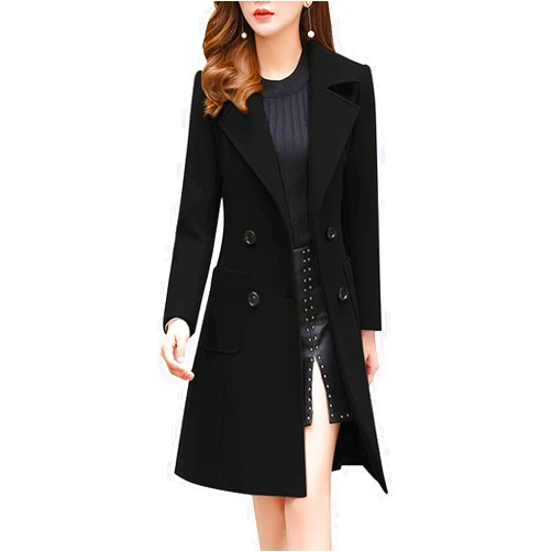 chouyatou Women Elegant Notched Collar Double Breasted Wool Blend Over Coat
