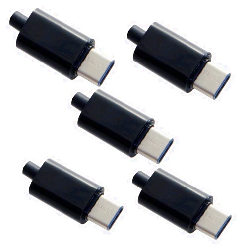 cablecc 5set DIY 24pin USB 3.1 Type C USB-C Male Plug Connector SMT Type with Black Housing Cover