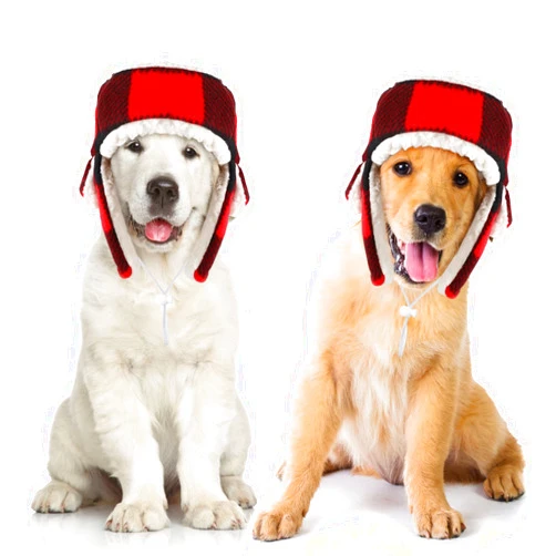 Sherr 2 Pieces Plaid Dog Hats with Earmuffs Winter Pets Adjustable Warm Trapper Hat Christmas Adjustable Pet Red Plaid Pet Hat Xmas Dog Headwear for Small Dogs