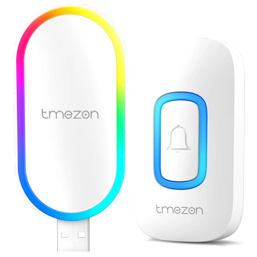 TMEZON Wireless Doorbell Kit, TMEZON Door bell Chime with USB Port, Door Bell Ringer Wireless 1000Ft Range, 60 Melodies, 5 Volume Levels, Colourful LED for Home Security Outdoor IP55 Waterproof