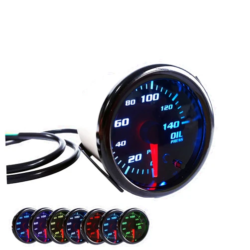 SREUOIL 2'' Oil Pressure Gauge Meter with Sensor Tinted 7 Color Car Digital LED 0-140 PSI 52mm Oil Press Gauge