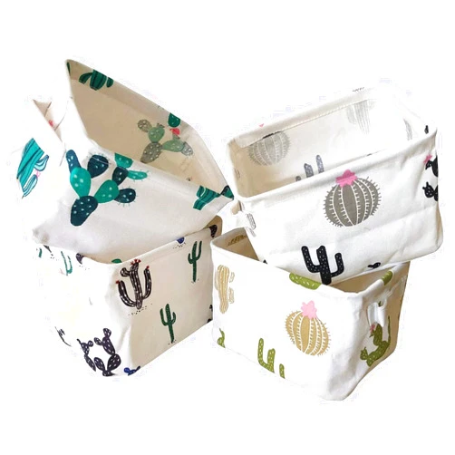 KRLIFCSL Storage Bins Foldable Cactus Storage Basket for Nursery, Kids Toys, Makeup, Small Items, Desktop Organization, Set of 4 (Cream)