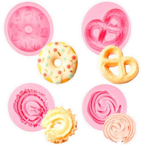 Nklbio Donut Fondant Molds 4Pcs, Silicone Cookie Molds for Baking Cake Decorating, Candy, Chocolate, Flower Paste, Sugar Craft, Marzipan, Jelly, Mousse, Clay Projects, Resin, Gypsum