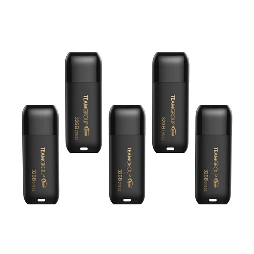 TEAMGROUP C175 32GB 5 Pack USB 3.2 Gen 1 (USB 3.1/3.0) Flash Thumb Drive, External Data Storage Memory Stick Compatible with Computer/Laptop Matte Black TC175332GB21