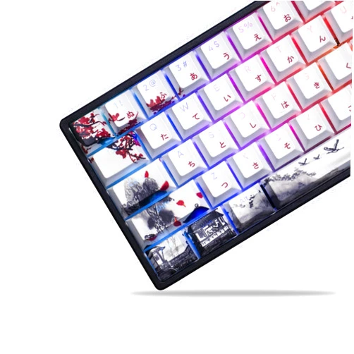 GMKWTL XVX PBT Japanese Keycaps, Shine Through White Keycap, Plum Blossom Custom Keycap Set 127 Keys, Doubleshot Key caps, Cherry Profile Keyboard Keycaps for Cherry Gateron MX Switches Mechanical Keyboards