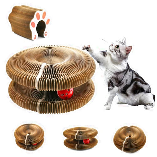 PJHAJH Magic Organ Cat Scratch Board with Cat Balls with Bells, Cat Scratching Board Interactive Cat Toy for Indoor Cats Foldable Cat Ball Toy Scratch Pad Cat Scratcher