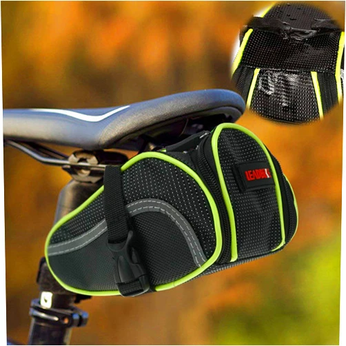 XSPANDER Ryhpez Bike Saddle Bag, Bicycle Bag Back Seat Pouch Mountain Bike Pocket Pack Waterproof Strap-on Seat Bag for Outdoor Night Safety Ride, Convenient with Reflective Stripes - Green