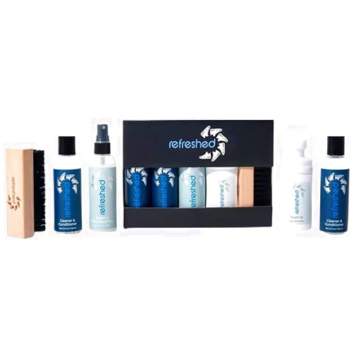 Refreshed Shoe Cleaner 2x 3.4oz Cleaning Solution, 1x 3.4oz Stain Repellent, 1x 3oz White Shoe Cleaner Paint, 1x Brush - Easily Clean Suede, Leather, Nubuck, Canvas and Mesh Shoes - Complete Kit