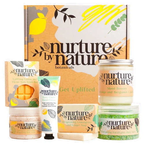 Nurture by Nature Botanicals Nurture by Nature RELAX & UPLIFT Pamper Spa Kit - Mothers Day Gift - Spa Gift Baskets for Women, Organic Self Care Kit - Bath Salts, Bath Bombs, Candle - At Home Spa kit for women, Bath Set