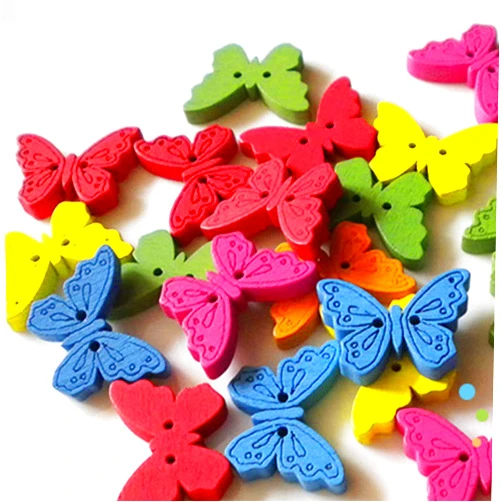 AKOAK 50 Pcs 23 mm Color Butterfly Wooden Buttons 2 - Holes Mixed Color Natural Wood Decorative Buttons Sewing Scrapbook DIY Craft Clothing Accessories