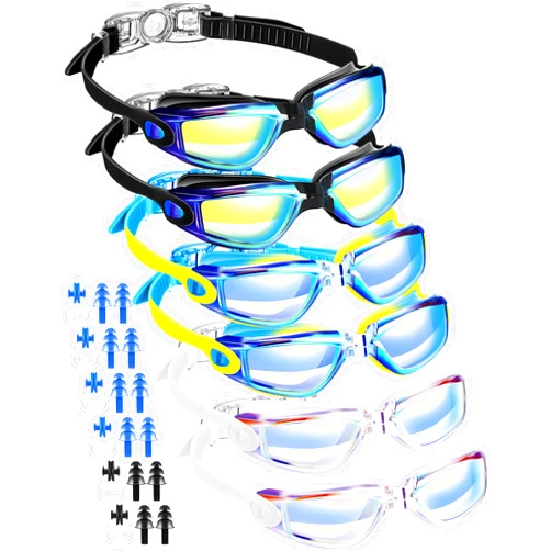 Tellegloww 6 Pack Splash Kids Swim Goggles Age 4-16 No Leaking Anti Fog Swimming Goggles with Adjustable Silicone Boys Girls