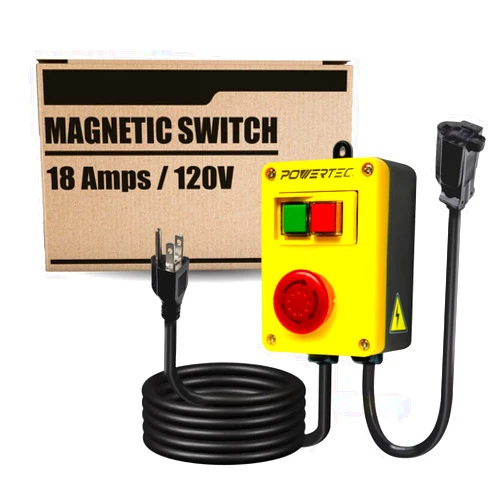 POWERTEC 120V, 18A Magnetic Switch w/ 5.5 Ft Power Cord for Router Table, EZ Mounting on Work Bench, Power Tool Safety Switch w/Emergency Stop Button for Table Saw, Drill Press 1 PK (71970)