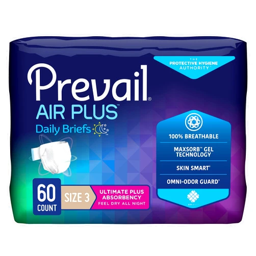 Prevail Breezers 360 Incontinence Briefs, Ultimate Absorbency, Size 3, 15 Count (Pack of 4)