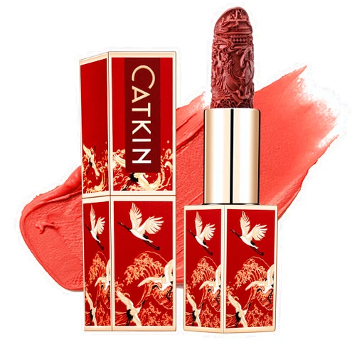 Catkin Rouge Matte Lipstick, Nude Waterproof Long Lasting Carving Satin Moisturizing Smooth Soft 0.13 Ounce-Chinese Style (CO137)