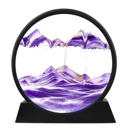 Twohua Moving Sand Art Decor Sandscape Moving Sand Picture 3D Color Flow Sand Painting Quicksand Liquid Motion Calming Decor Round Calming Desk Table Top Office Decor (12'', Purple)