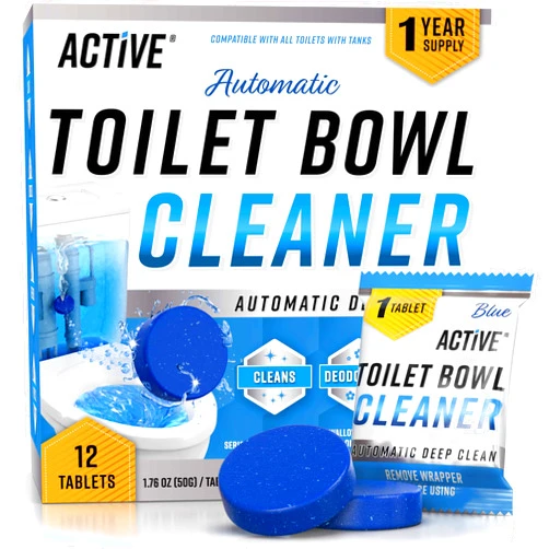 ACTIVE Automatic Toilet Bowl Cleaner Tablets Blue Gel Toilet Tank Cleaners, Septic-Safe Hard Water Ring Stain Remover, Smell Eliminator Heavy Duty Toilet Cleaning & Deodorizer, Fresh Scent - 12 Tabs