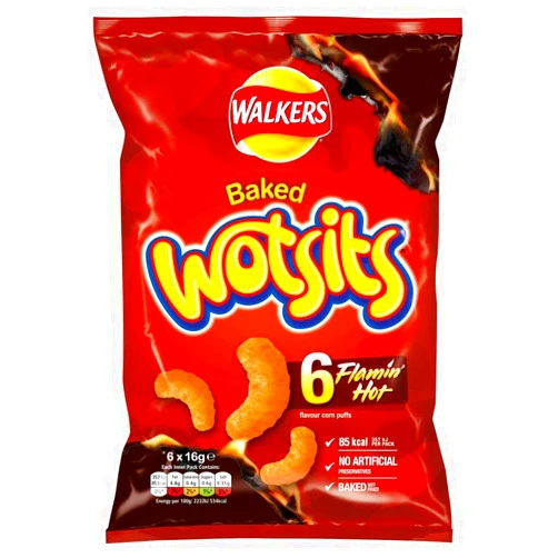 Walkers Chips Wotsits Flaming Hot 6-Pack (6x16g) Snacks Baked, Not Fried