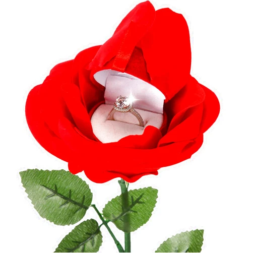 CroBlissful Noble Red Rose Ring Box Jewelry Box Case Engagement Ring Box with Stem for Proposal(Modern Style)