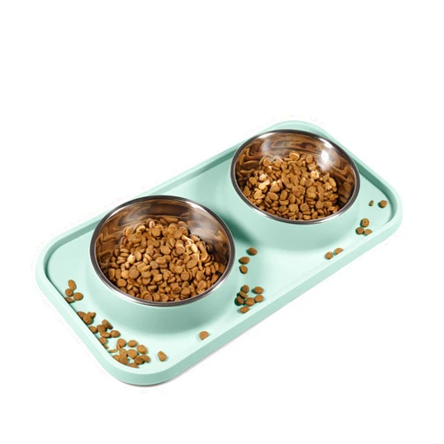 L.D.Dog Cat Food Bowls, Cat Bowls Non-Skid and Non-Spill Silicone Pads with PP Stand, Removable Stainless Steel Food and Water Dishes for Cats, Small Size Dogs
