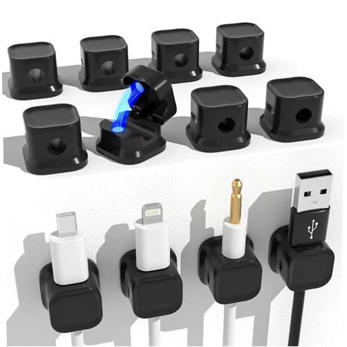 Hgliagtsmat 12 Pack Magnetic Cable Clip Clips, Under Desk Cable Management,Hgliagtsmat Adhesive Cord Clip Storage Box for Home Desk Phone Car Wall Desktop Nightstand, Wall Cable Management (Black)
