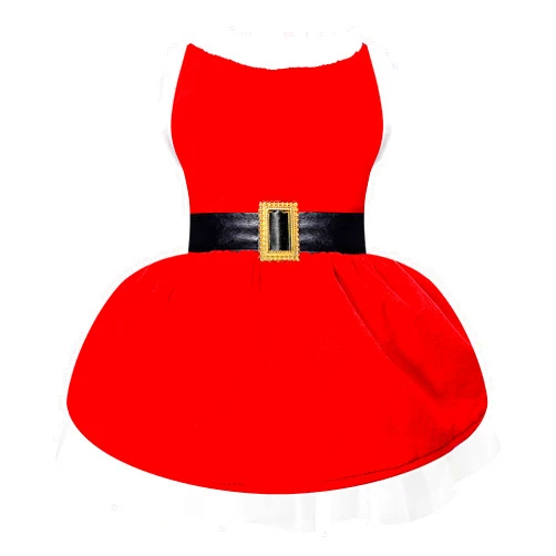 BOTEWO Dog Christmas Dress Santa Costumes: Puppy Girl Dresses Holiday Theme Doggie Xmas Apparel Party Skirts with Belt, Winter Warm Christmas Dog Clothes, Pet Cat Outfit (Red, L)